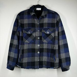 Bella Dahl Plaid Sherpa Lined Jacket Blue Black Button Front Shacket Size Small